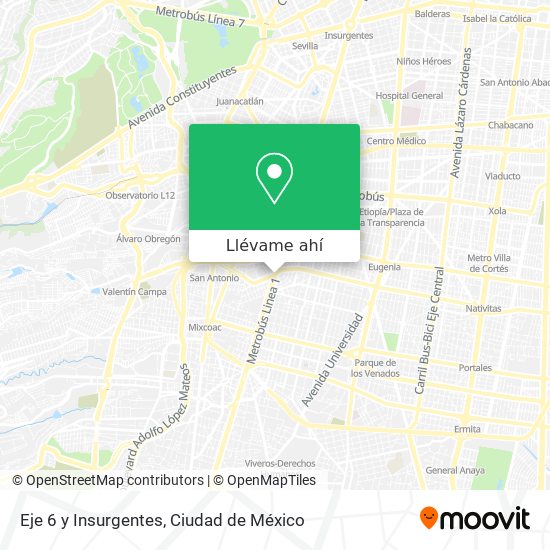 Mapa de Eje 6 y Insurgentes