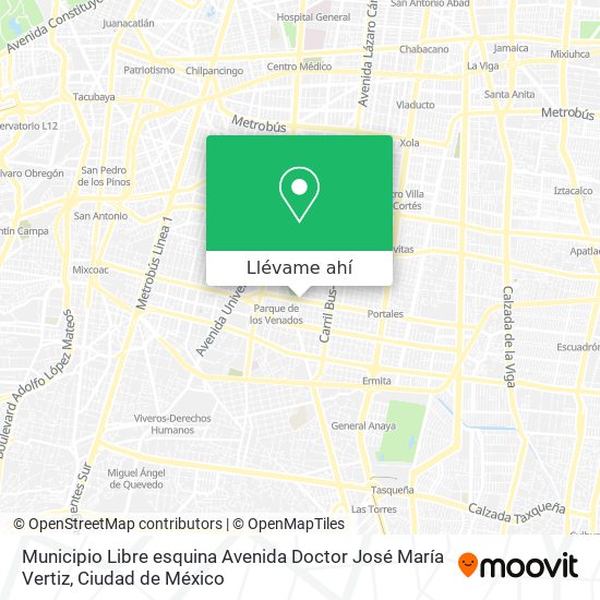 Mapa de Municipio Libre esquina Avenida Doctor José María Vertiz