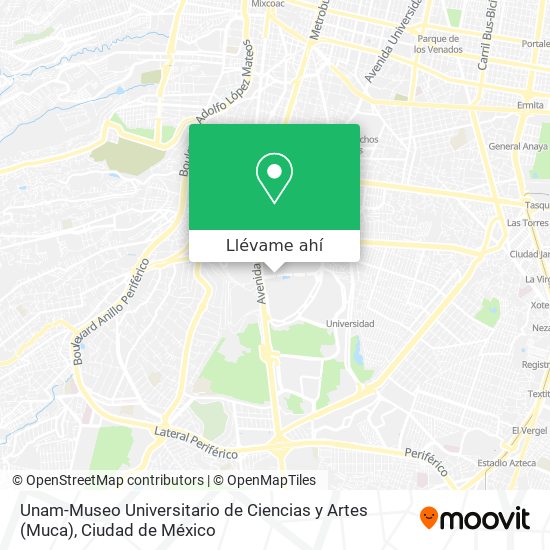 Mapa de Unam-Museo Universitario de Ciencias y Artes (Muca)