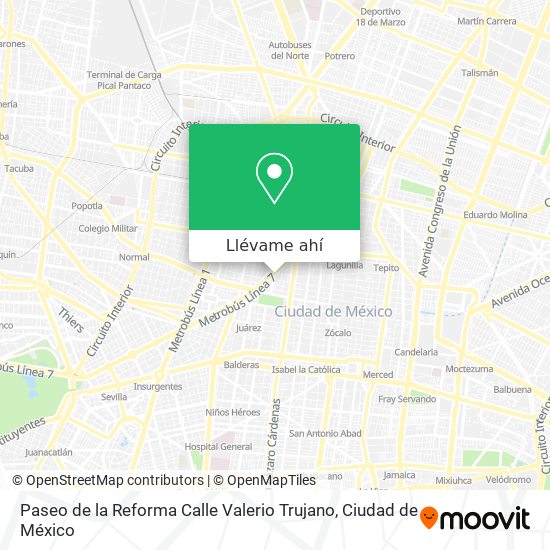 Mapa de Paseo de la Reforma Calle Valerio Trujano