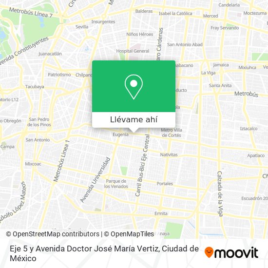Mapa de Eje 5 y Avenida Doctor José María Vertiz