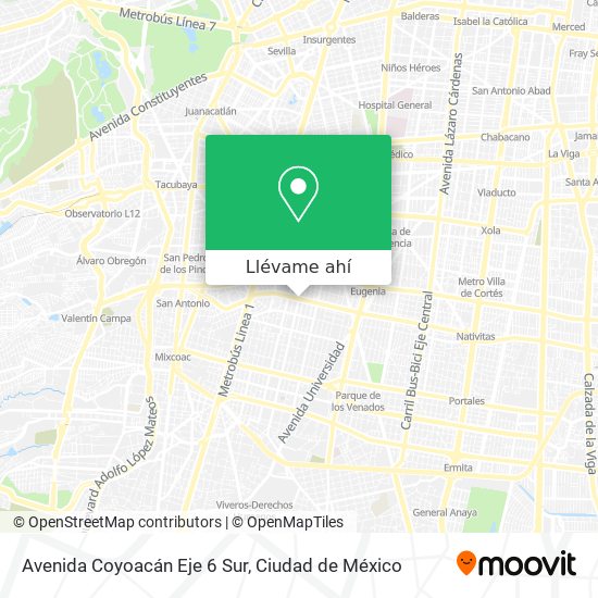 Mapa de Avenida Coyoacán Eje 6 Sur