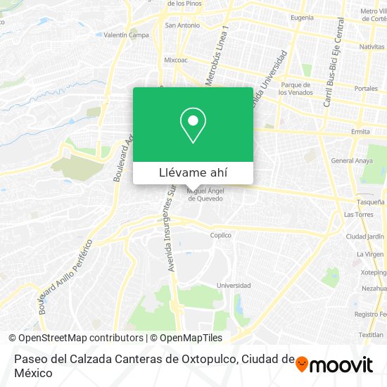 Mapa de Paseo del Calzada Canteras de Oxtopulco