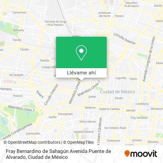 Mapa de Fray Bernardino de Sahagún Avenida Puente de Alvarado