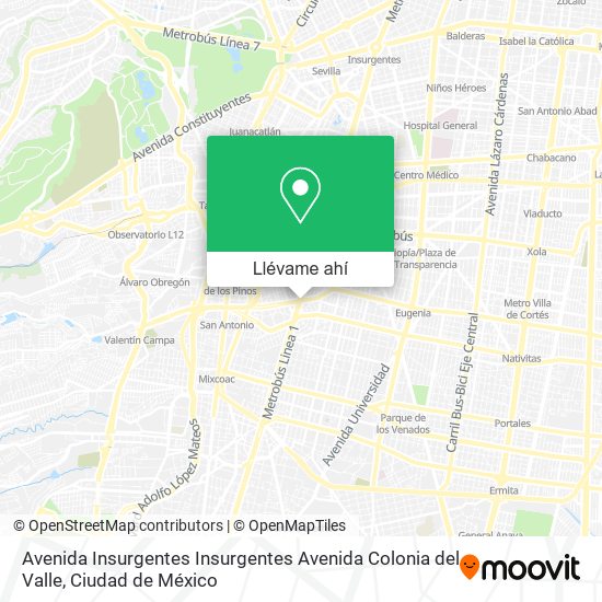 Mapa de Avenida Insurgentes Insurgentes Avenida Colonia del Valle