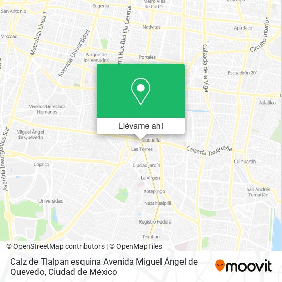 Mapa de Calz de Tlalpan esquina Avenida Miguel Ángel de Quevedo