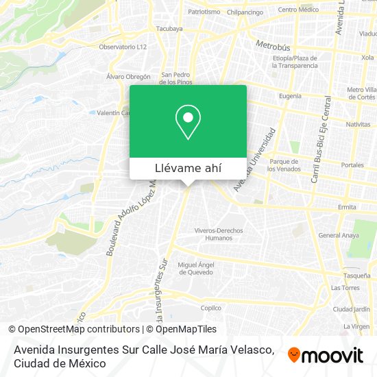 Mapa de Avenida Insurgentes Sur Calle José María Velasco