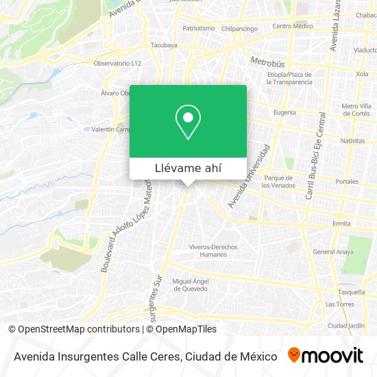 Mapa de Avenida Insurgentes Calle Ceres