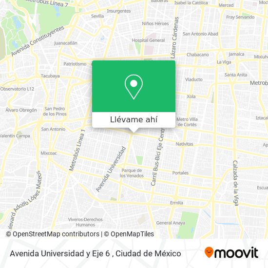 Mapa de Avenida Universidad y Eje 6