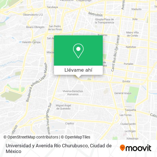 Mapa de Universidad y Avenida Río Churubusco