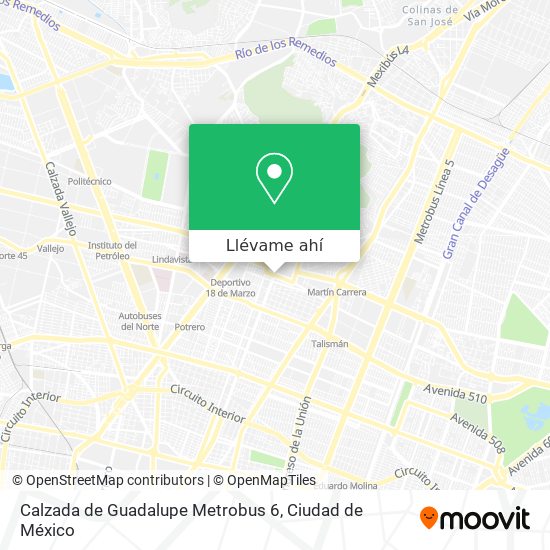 Mapa de Calzada de Guadalupe Metrobus 6