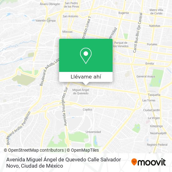 Mapa de Avenida Miguel Ángel de Quevedo Calle Salvador Novo