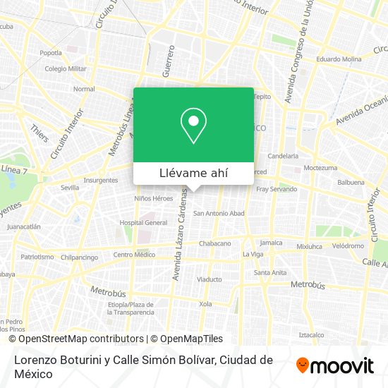 Mapa de Lorenzo Boturini y Calle Simón Bolívar