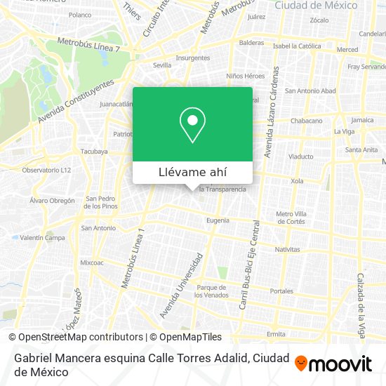 Mapa de Gabriel Mancera esquina Calle Torres Adalid