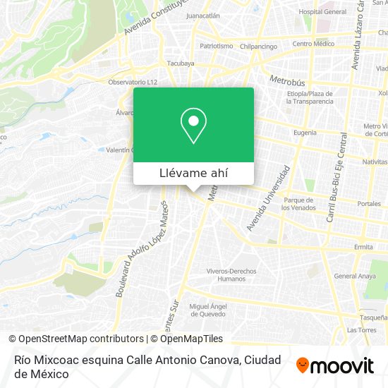 Mapa de Río Mixcoac esquina Calle Antonio Canova