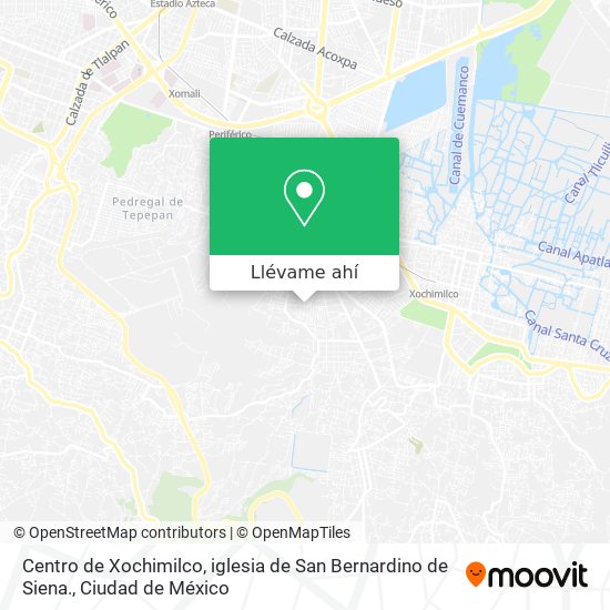 Mapa de Centro de Xochimilco, iglesia de San Bernardino de Siena.
