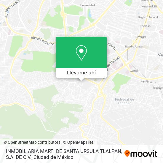 Mapa de INMOBILIARIA MARTI DE SANTA URSULA TLALPAN, S.A. DE C.V.