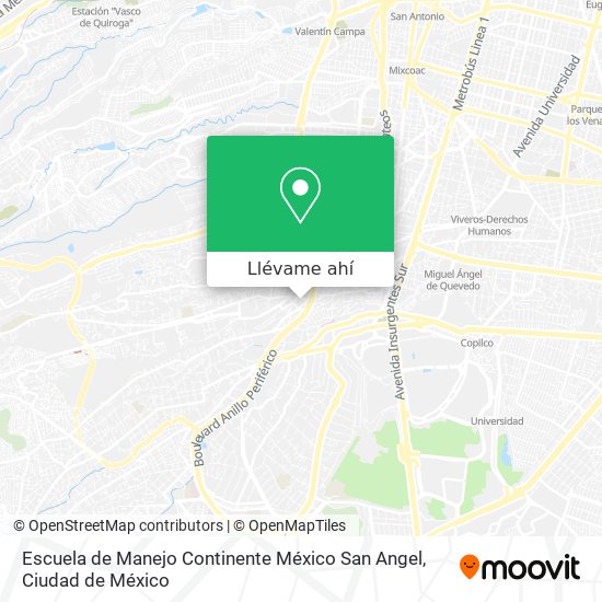 Mapa de Escuela de Manejo Continente México San Angel