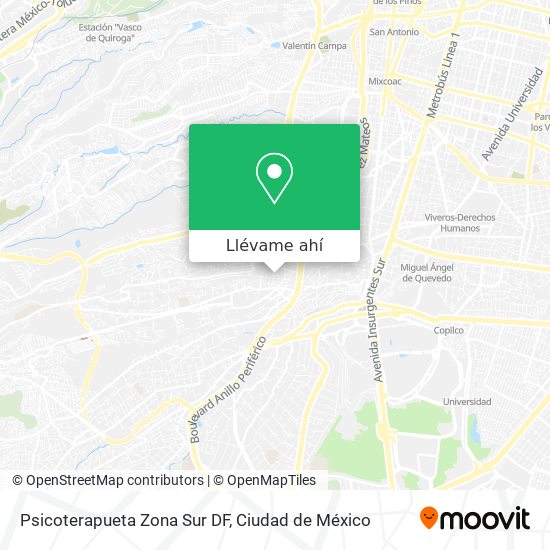 Mapa de Psicoterapueta Zona Sur DF