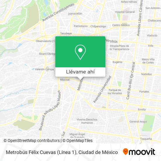 Mapa de Metrobús Félix Cuevas (Línea 1)