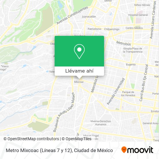 Mapa de Metro Mixcoac (Líneas 7 y 12)