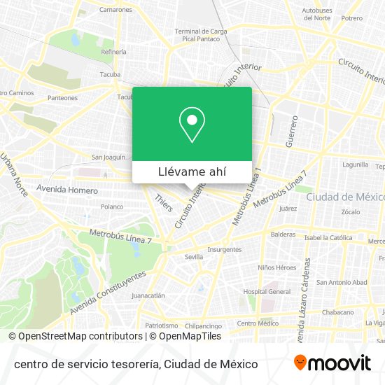 Mapa de centro de servicio tesorería