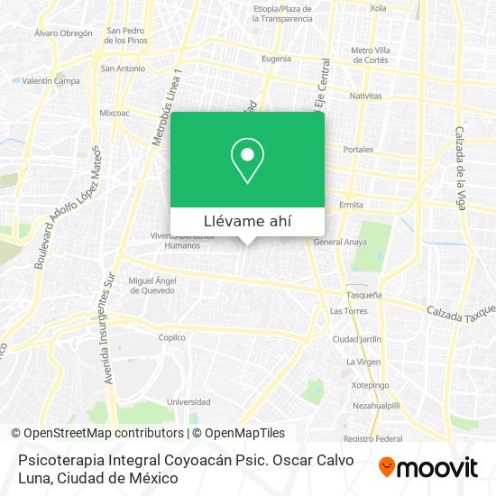 Mapa de Psicoterapia Integral Coyoacán Psic. Oscar Calvo Luna