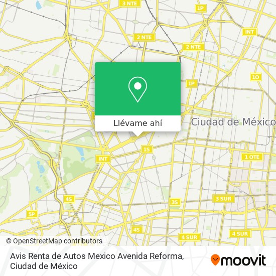 Mapa de Avis Renta de Autos Mexico Avenida Reforma