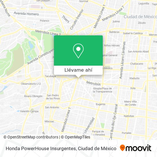  Cómo llegar a Honda PowerHouse Insurgentes en Miguel Hidalgo en Autobús o Metro?