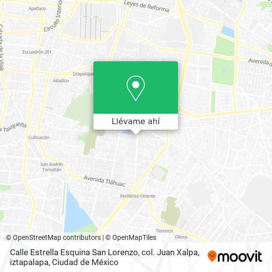 Mapa de Calle Estrella Esquina San Lorenzo, col. Juan Xalpa, iztapalapa