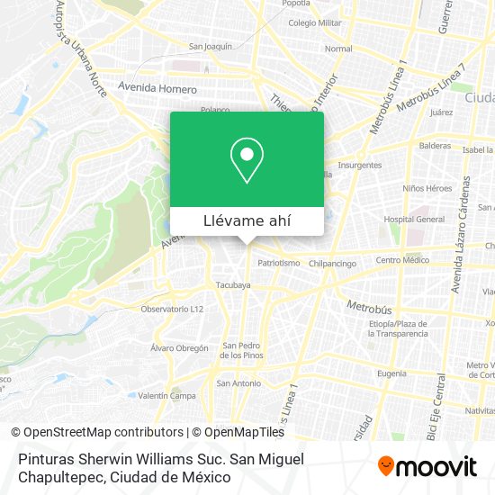 Mapa de Pinturas Sherwin Williams Suc. San Miguel Chapultepec