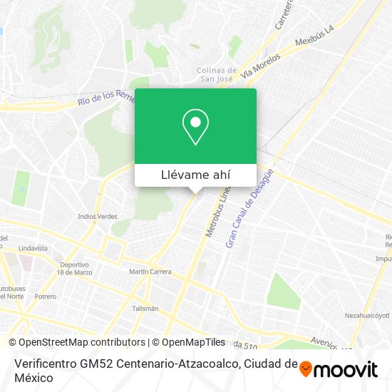 Mapa de Verificentro GM52 Centenario-Atzacoalco