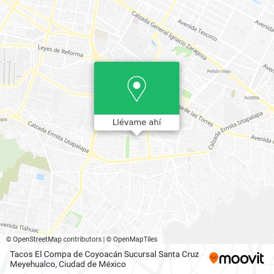 Mapa de Tacos El Compa de Coyoacán Sucursal Santa Cruz Meyehualco