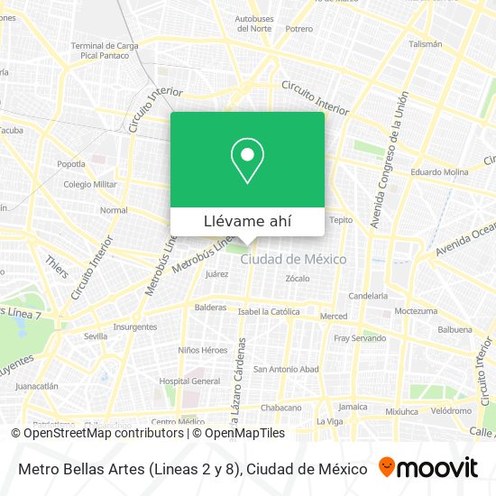 Mapa de Metro Bellas Artes (Lineas 2 y 8)