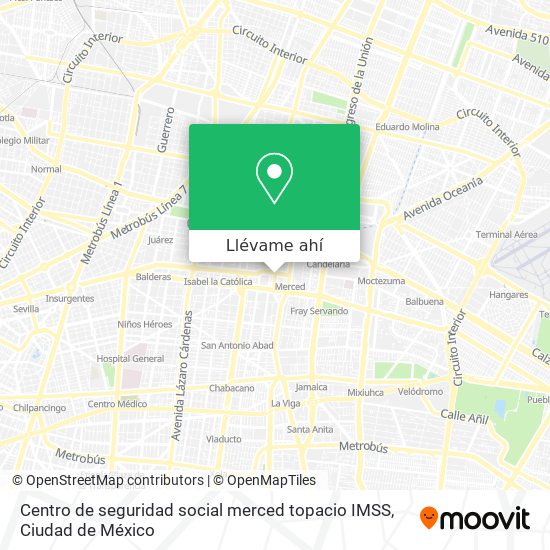 Mapa de Centro de seguridad social merced topacio IMSS