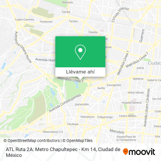Mapa de ATL Ruta 2A: Metro Chapultepec -  Km 14