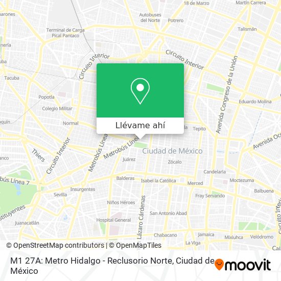 Mapa de M1 27A: Metro Hidalgo - Reclusorio Norte