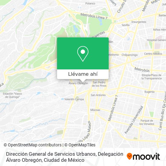 Mapa de Dirección General de Servicios Urbanos, Delegación Álvaro Obregón