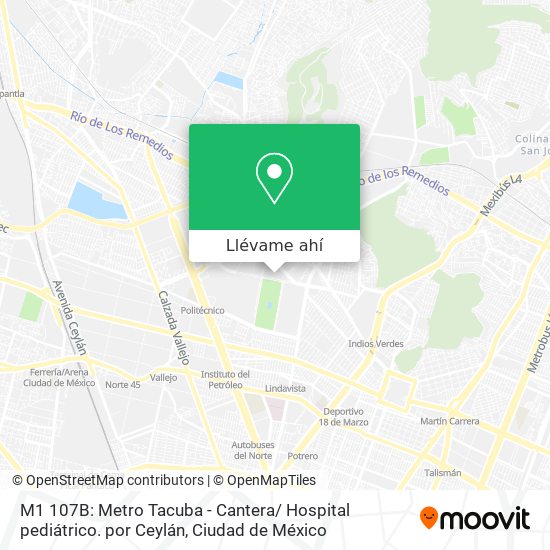 Mapa de M1 107B: Metro Tacuba - Cantera/ Hospital pediátrico. por Ceylán