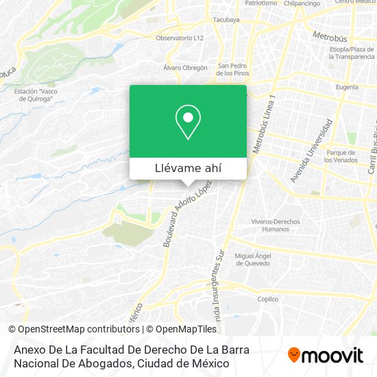 Cómo llegar a Anexo De La Facultad De Derecho De La Barra Nacional De  Abogados en Miguel Hidalgo en Autobús o Metro?