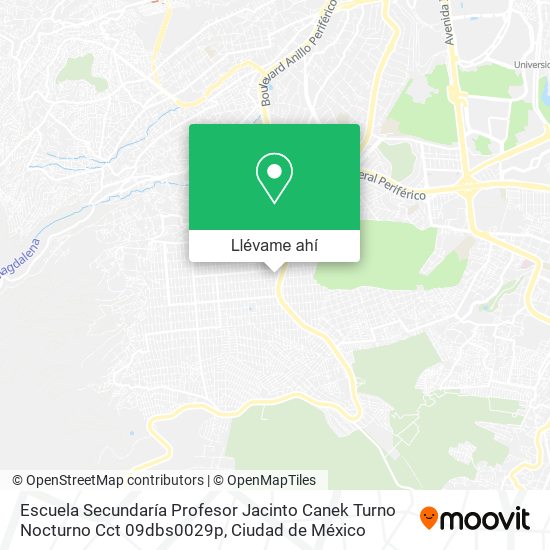 Mapa de Escuela Secundaría Profesor Jacinto Canek Turno Nocturno Cct 09dbs0029p