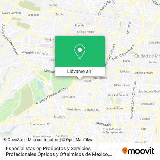 Mapa de Especialistas en Productos y Servicios Profecionales Ópticos y Oftalmicos de Mexico