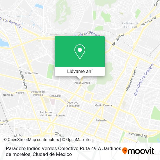 ¿Cómo llegar a Paradero Indios Verdes Colectivo Ruta 49 A Jardines de morelos en Gustavo A