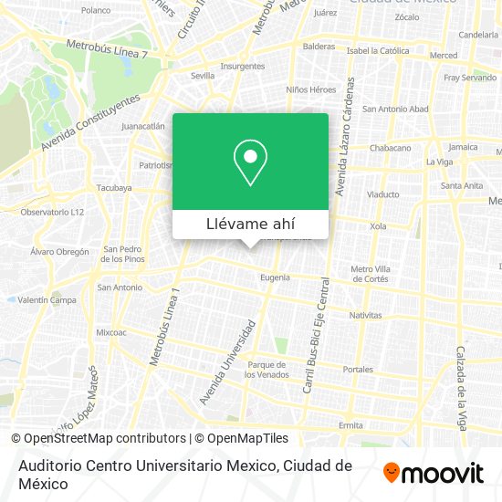 Mapa de Auditorio Centro Universitario Mexico