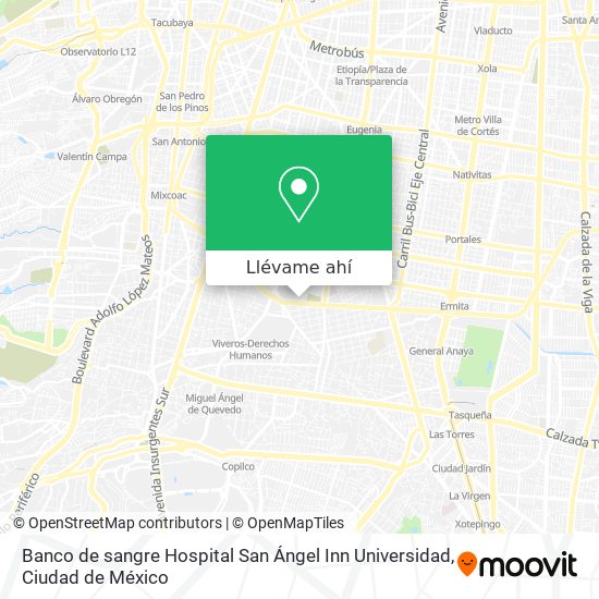 Mapa de Banco de sangre Hospital San Ángel Inn Universidad