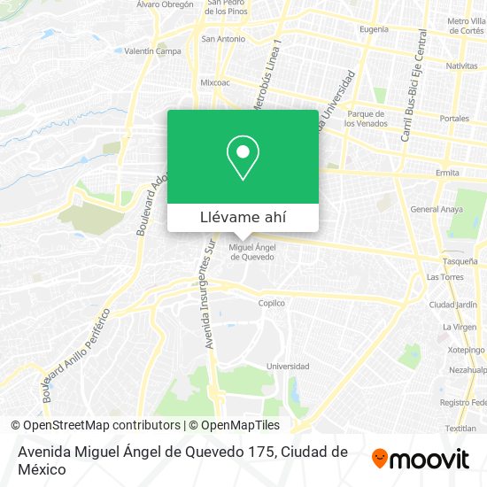 Cómo llegar a Avenida Miguel Ángel de Quevedo 175 en Alvaro Obregón en  Autobús o Metro?