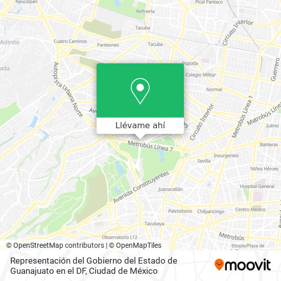 Mapa de Representación del Gobierno del Estado de Guanajuato en el DF