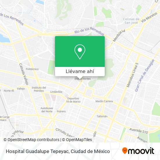 Mapa de Hospital Guadalupe Tepeyac