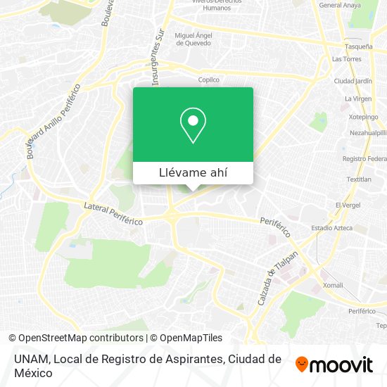 Cómo llegar a UNAM, Local de Registro de Aspirantes en Alvaro Obregón en  Autobús, Tren o Metro?