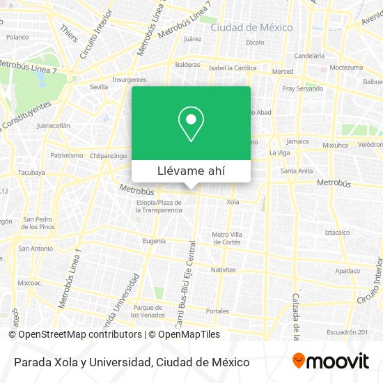 Mapa de Parada Xola y Universidad
